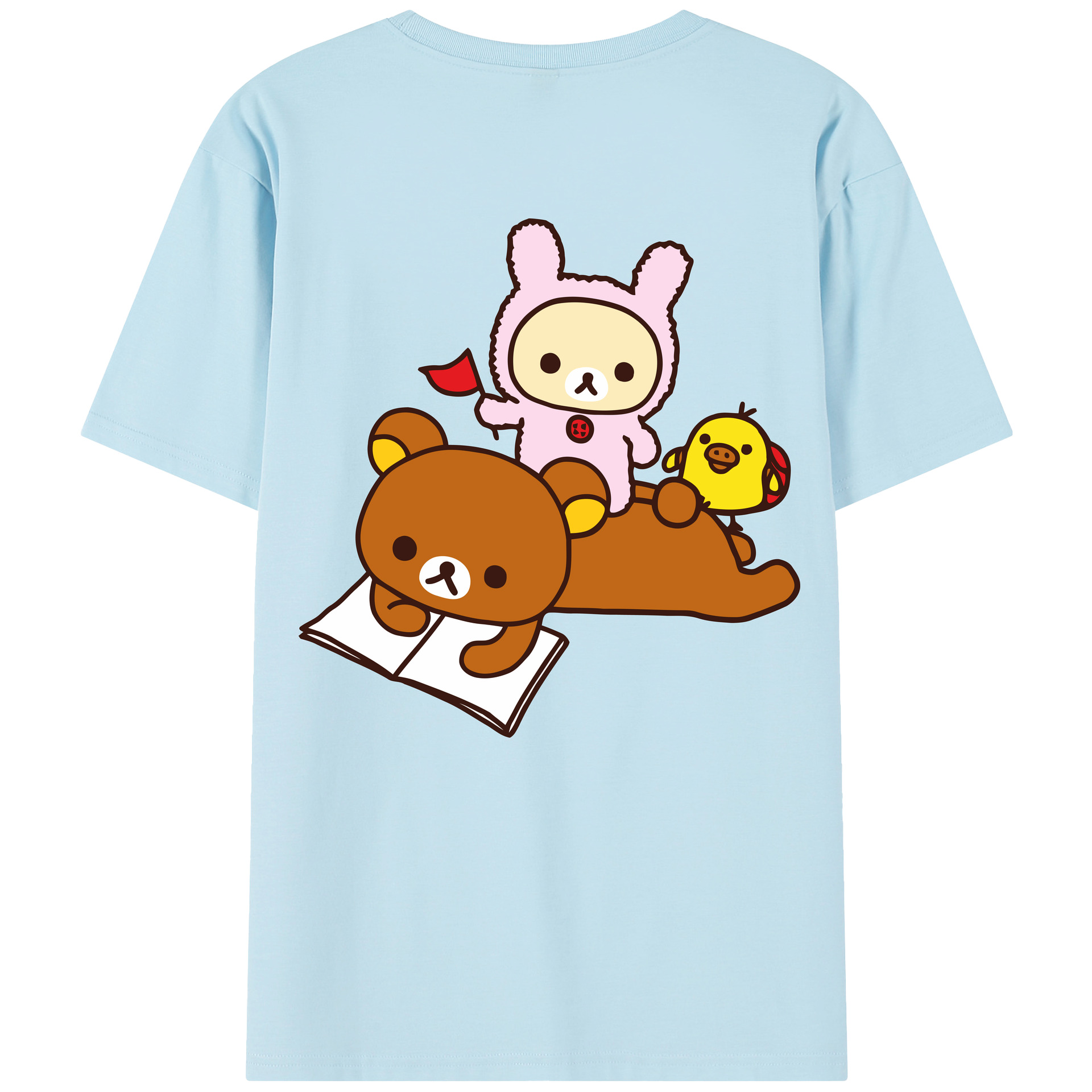 （画像用） リラックマ リラックマ キイロイトリ Rilakkuma Korilakkuma Kiiroitori 綿100％半袖Tシャツ（背面プリント）